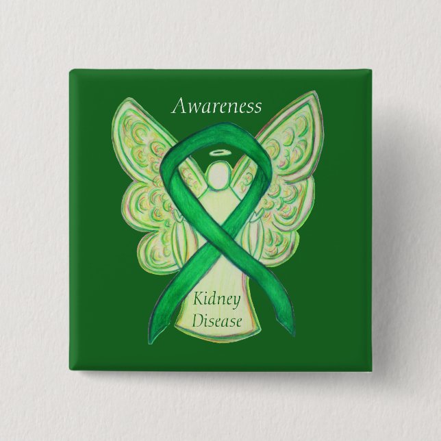 Kidney Disease Awareness Angel Ribbon Art Pin (Front)