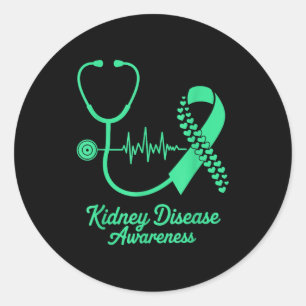 Kidney disease awareness green march ribbon heart classic round sticker