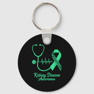 Kidney disease awareness green march ribbon heart key ring