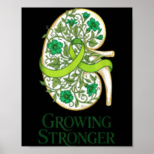 Kidney Disease Awareness Green Ribbon Floral Renal Poster