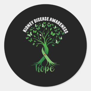Kidney disease awareness green ribbon tree hope classic round sticker