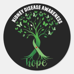 Kidney disease awareness green ribbon tree hopeKid Classic Round Sticker
