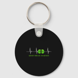 Kidney disease awareness heartbeat green warrior key ring
