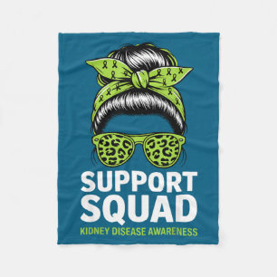 Kidney disease awareness messy bun support squad fleece blanket