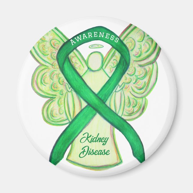 Kidney Disease Awareness Ribbon Angel Art Magnets (Front)