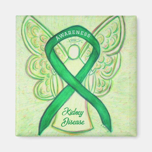 Kidney Disease Awareness Ribbon Angel Art Magnets (Front)