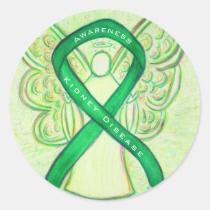 Kidney Disease Awareness Ribbon Angel Decal Classic Round Sticker