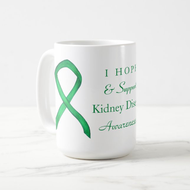 Kidney Disease Awareness Ribbon Art Coffee Mugs (Front Left)