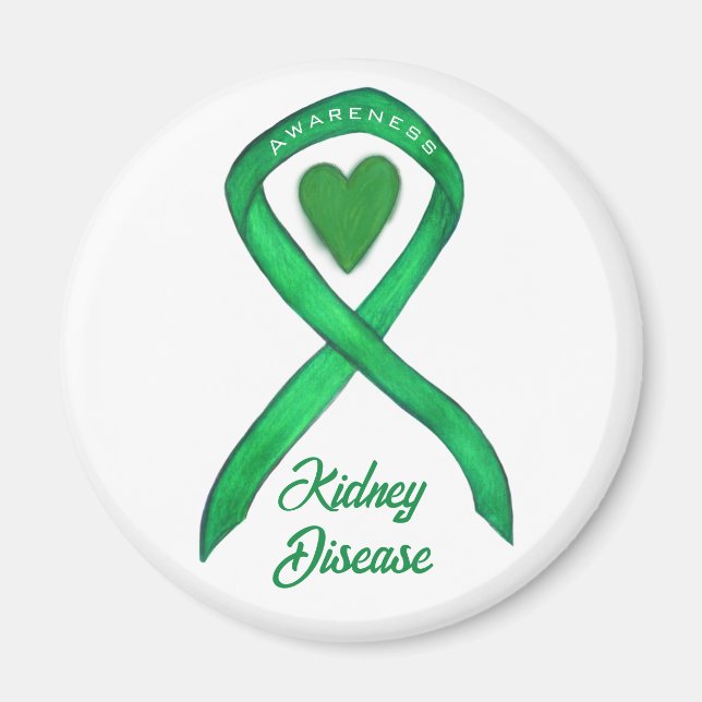 Kidney Disease Awareness Ribbon Heart Art Magnet (Front)