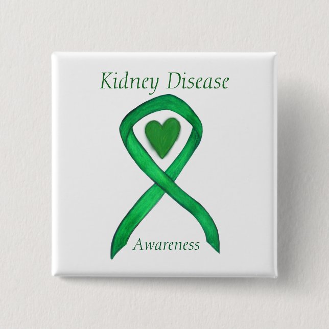 Kidney Disease Awareness Ribbon Heart Art Pin (Front)