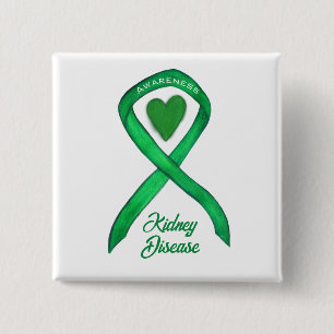 Kidney Disease Awareness Ribbon Heart Art Pin