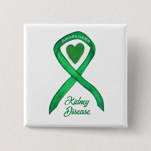 Kidney Disease Awareness Ribbon Heart Art Pin (Front)