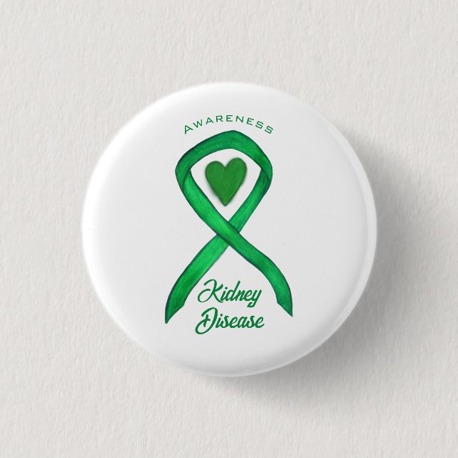 Kidney Disease Awareness Ribbon Heart Buttons (Front)