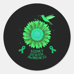 Kidney Disease Awareness Sunflower Hummingbird Gif Classic Round Sticker