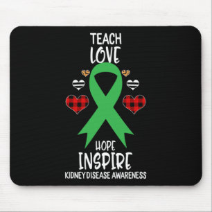Kidney Disease Awareness Teach Ribbon Love Hope In Mouse Pad