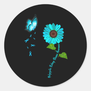 Kidney Disease Awareness Teal Butterfly Sunflower Classic Round Sticker
