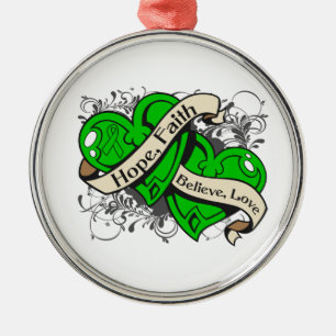 Kidney Disease Hope Faith Dual Hearts Metal Ornament