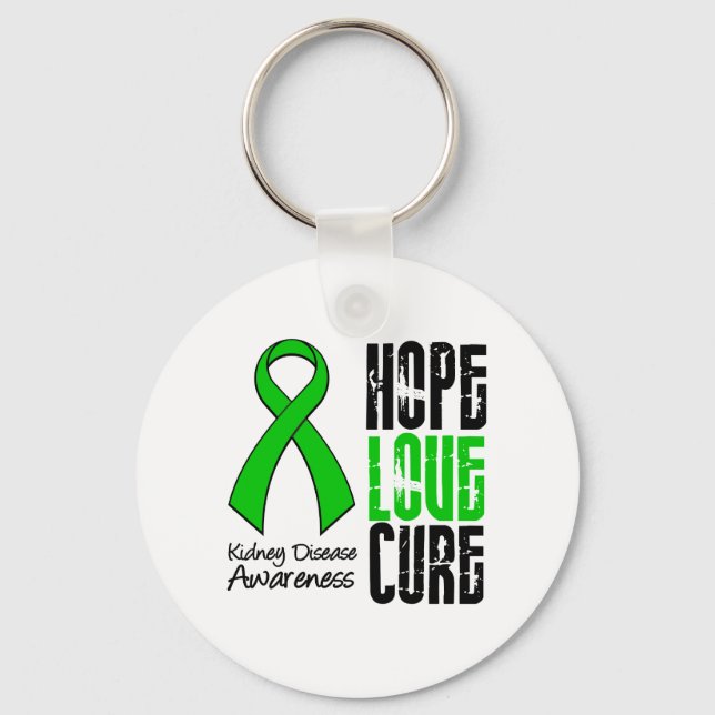 Kidney Disease Hope Love Cure Ribbon Key Ring (Front)