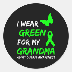 Kidney Disease I Wear Green For My Grandma Ribbon Classic Round Sticker