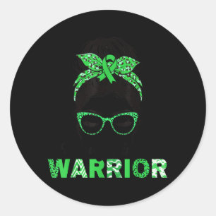 Kidney Disease Warrior Green Ribbon Messy bun Classic Round Sticker
