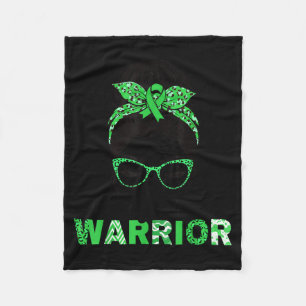Kidney Disease Warrior Green Ribbon Messy bun Fleece Blanket
