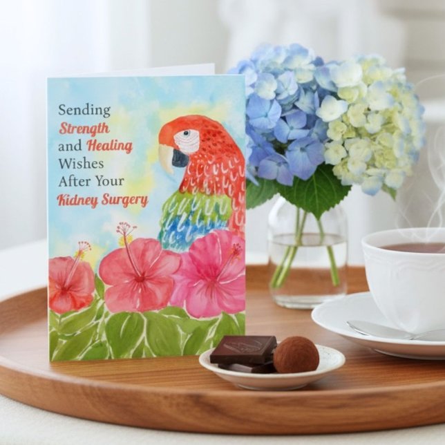 Kidney Surgery Healing Scarlet Macaws, Hibiscus Card (Creator Uploaded)