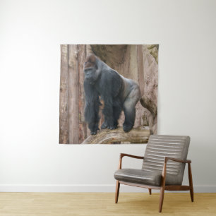 Kidogo the Silverback Striking a Pose on a Log Tapestry