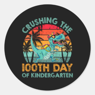 Kids 100 Days Of Kindergarten Crushing 100th Day O Classic Round Sticker