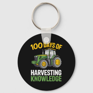 Kids 100 Days Of School Boy Tractor Farming 100th Key Ring
