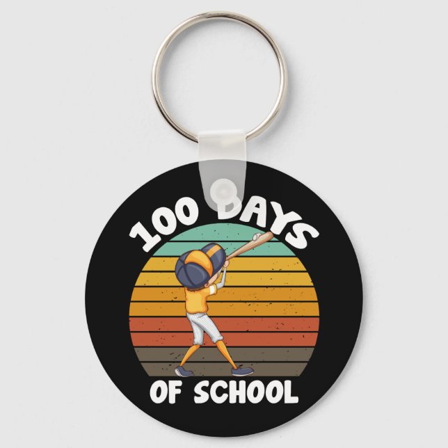 Kids 100 Days Of School Boys 100th Day Baseball Key Ring (Front)