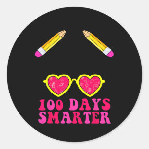 Kids 100 Days Of School Hair Buns Girl 100 Days Sm Classic Round Sticker