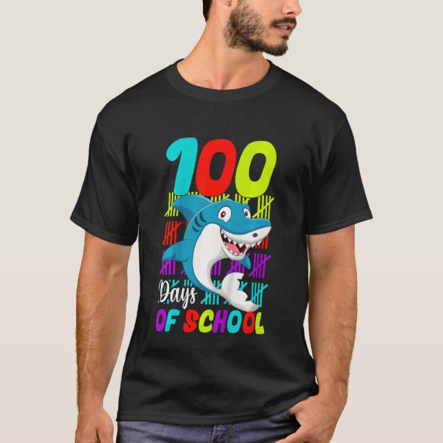 Kids 100 Days Of School Shark  Girls Boys 100 Days T-Shirt (Front)