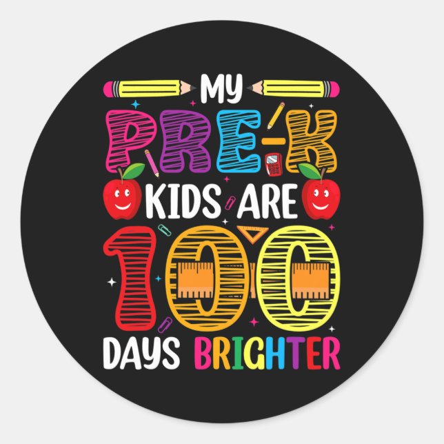 Kids 100 Days Of School Teacher Student  Classic Round Sticker (Front)