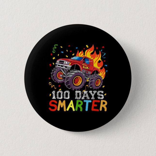 Kids 100 Days Smarter Boys Monster Truck 100th Day 6 Cm Round Badge (Front)