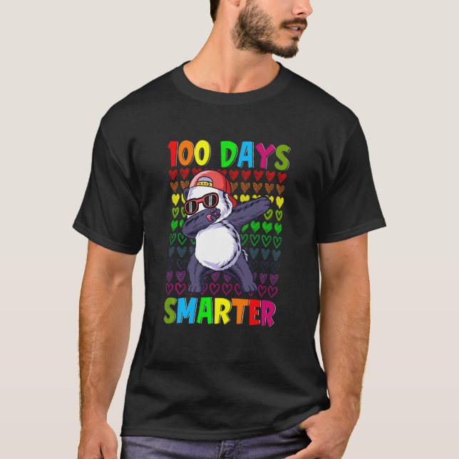 Kids 100 Days Smarter Hearts Dabbing Panda 100th D T-Shirt (Front)
