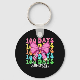 Kids 100 Days Smarter Pink Bow 100th Day Of School Key Ring