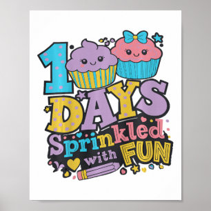 Kids 100 Days Sprinkled With Fun Cupcake Shirt Hap Poster