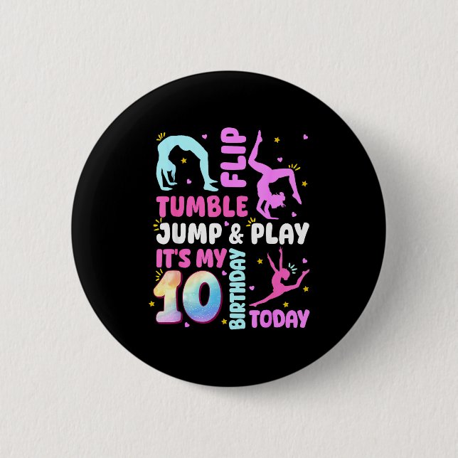 Kids 10 Year Old Bday Gymnast 10th Gymnastics Birt 6 Cm Round Badge (Front)