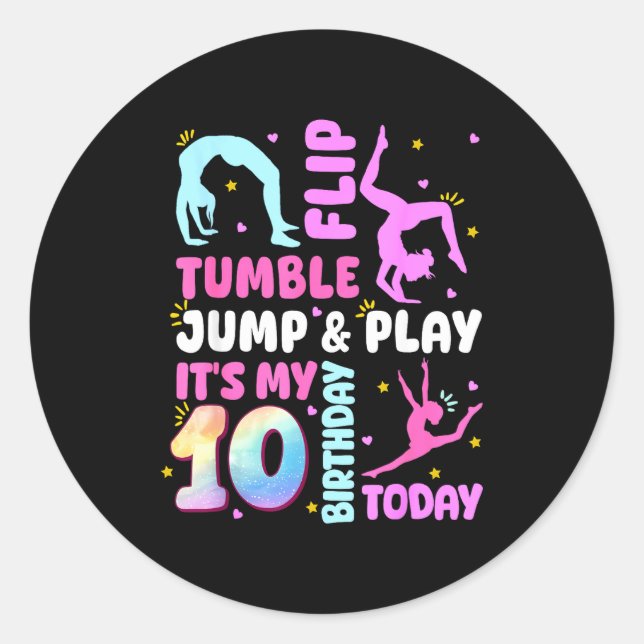 Kids 10 Year Old Bday Gymnast 10th Gymnastics Birt Classic Round Sticker (Front)