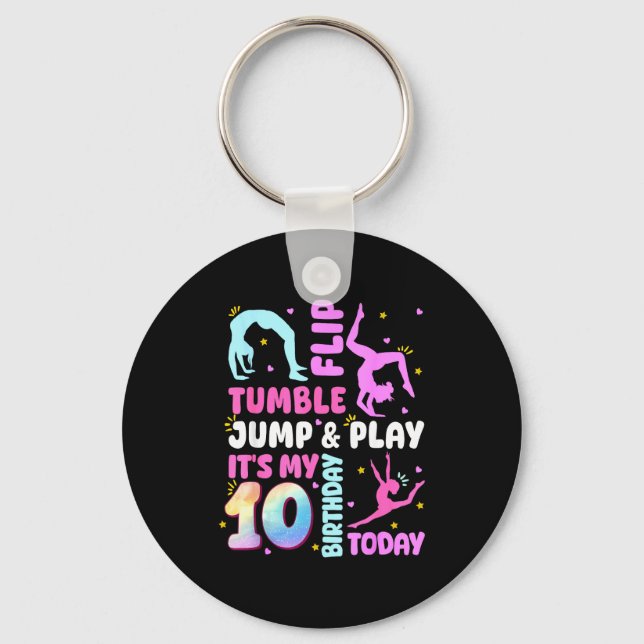Kids 10 Year Old Bday Gymnast 10th Gymnastics Birt Key Ring (Front)
