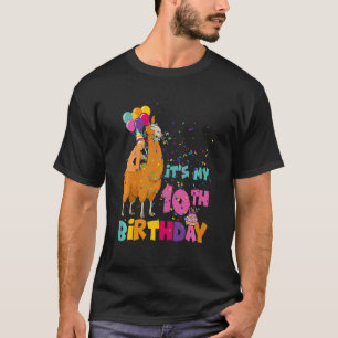 Kids 10 Years Old 10th Birthday Sloth Riding Llama T-Shirt