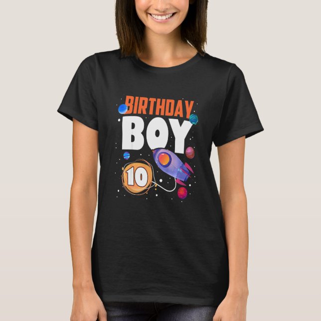 Kids 10 Years Old Astronaut Outer Space 10th Birth T-Shirt (Front)