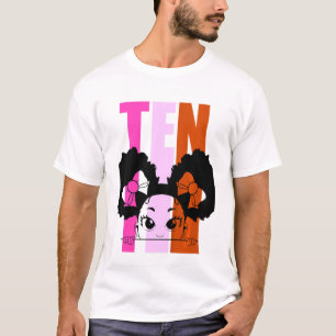 Kids 10th Birthday Cute Black Girl Afro Puffs Silh T-Shirt