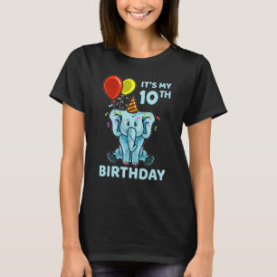 Kids 10th Birthday Elephant It's My 10th Bday Part T-Shirt
