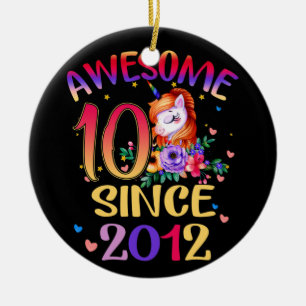 Kids 10th Birthday Party Cute Unicorn Girl 10 Year Ceramic Ornament