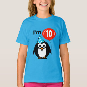 Kids 10th Birthday shirt   penguin and red balloon