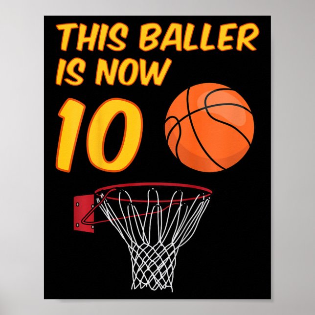 Kids 10th Birthday Sketll Hoop 10 Year Old Boy  Poster (Front)