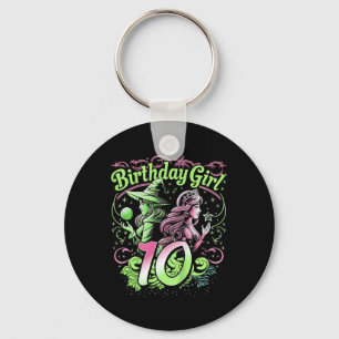 Kids 10th Birthday Witch Pink And Green 10 Year Ol Key Ring