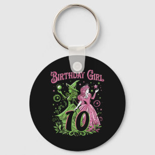 Kids 10th Birthday Witch Pink And Green 10 Year Ol Key Ring