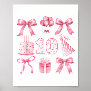 Kids 10th Coquette Birthday Party Ten Years Old Gi Poster